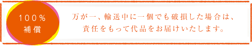 万が一、輸送中に一個でも破損した場合は、責任をもって代品をお届けいたします。